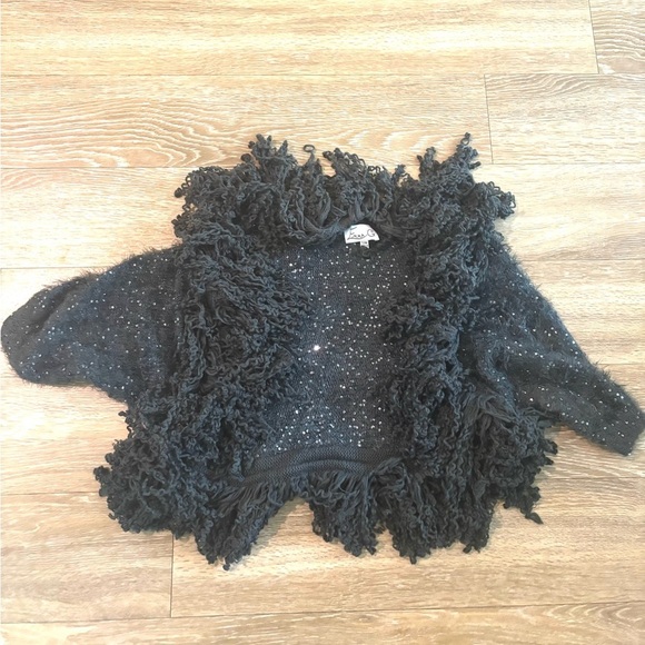 Vintage Cardigan Womens S/M Grey Whimsigoth Sequin Fringe Knit Shawl Boho Glam - Picture 9 of 9